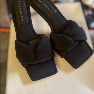 Good American Black Knotted Square-Toe Slide Mules